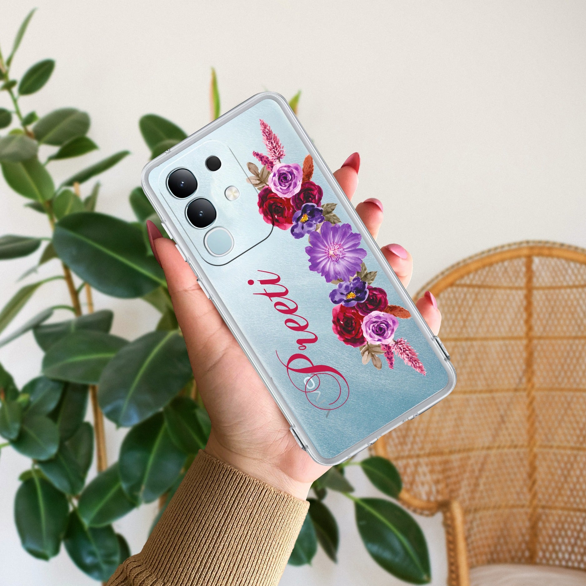 Blue Aster Floral Customize Transparent Silicon Case For iQOO Z10x 5G