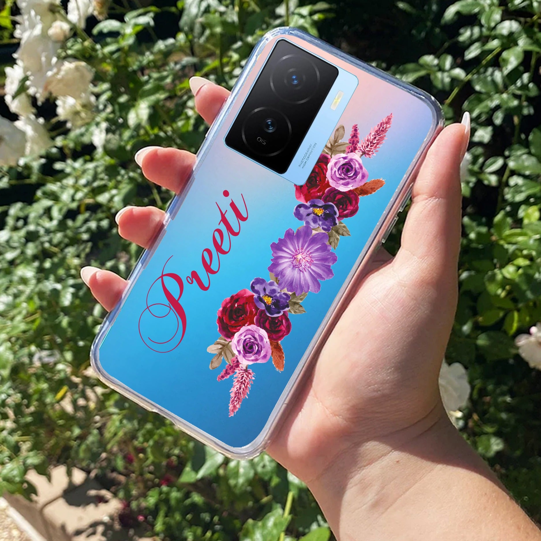 Blue Aster Floral Customize Transparent Silicon Case For iQOO Z7s 5G
