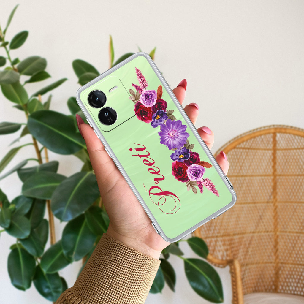 Blue Aster Floral Customize Transparent Silicon Case For iQOO Z9 5G