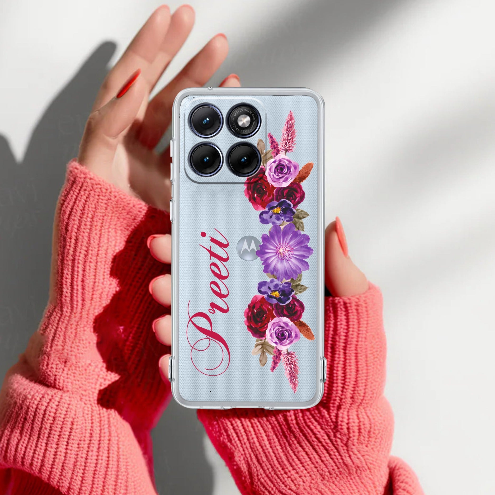 Blue Aster Floral Customize Transparent Silicon Case For Motorola