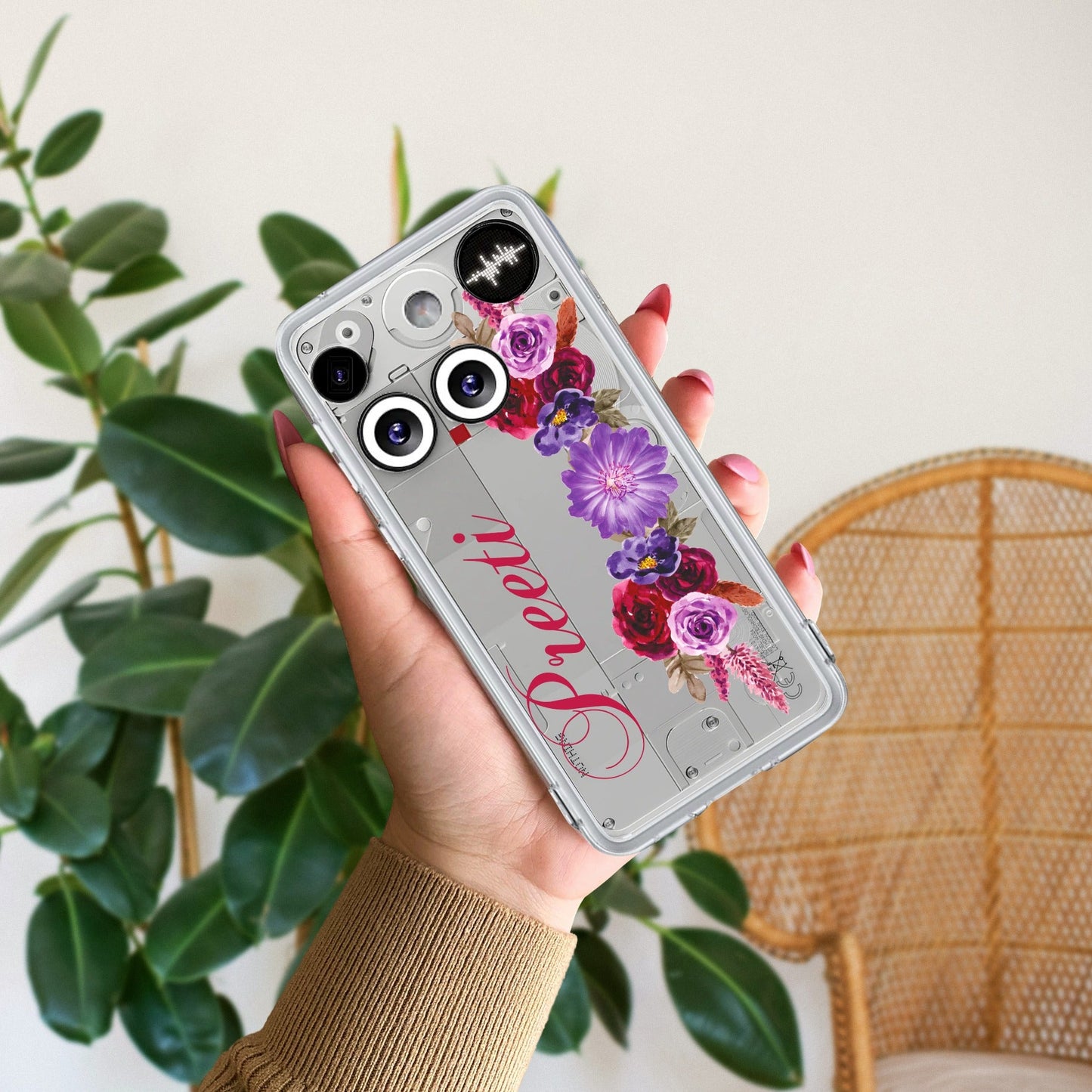 Blue Aster Floral Customize Transparent Silicon Case For Nothing