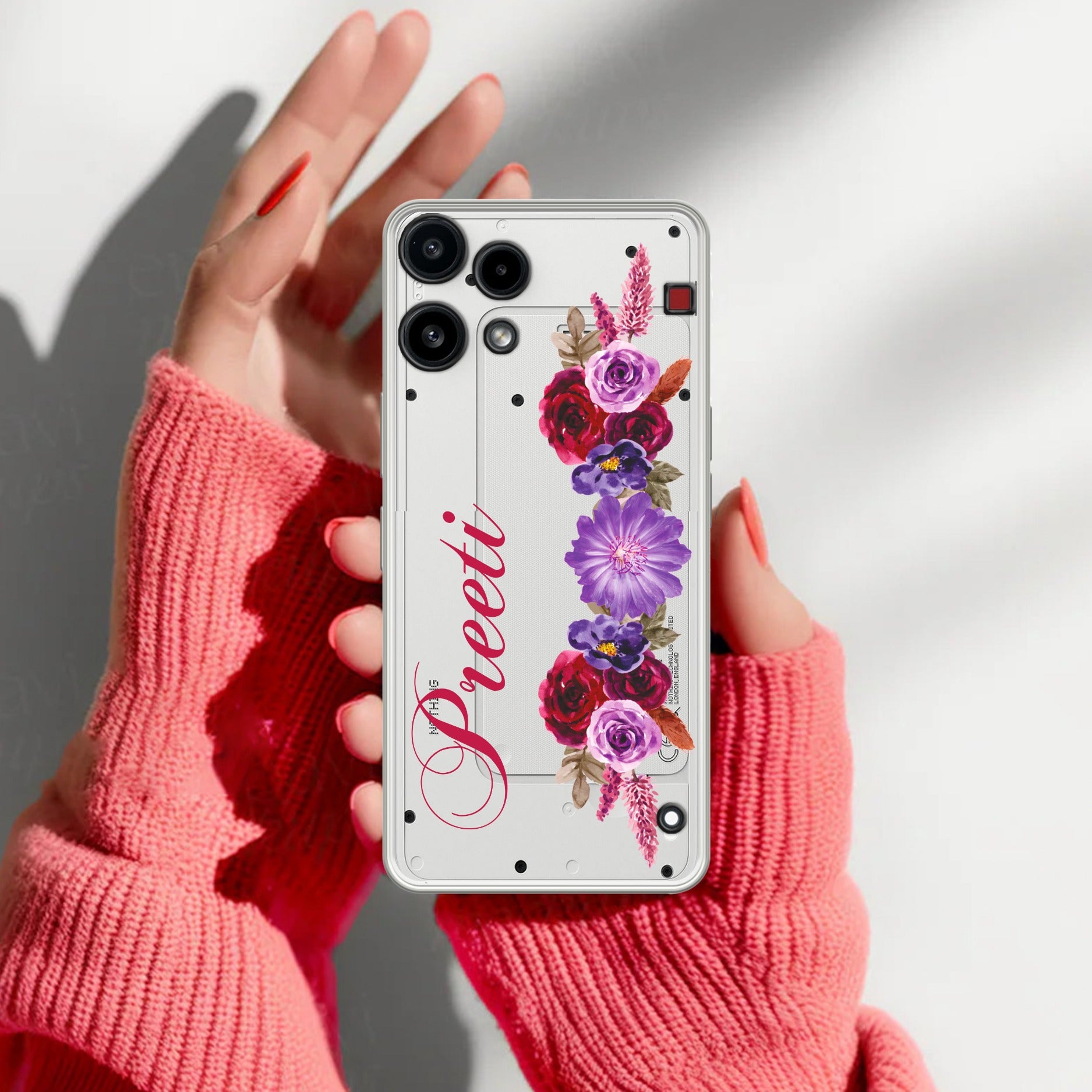 Blue Aster Floral Customize Transparent Silicon Case For Nothing Phone 3a Lite 5G