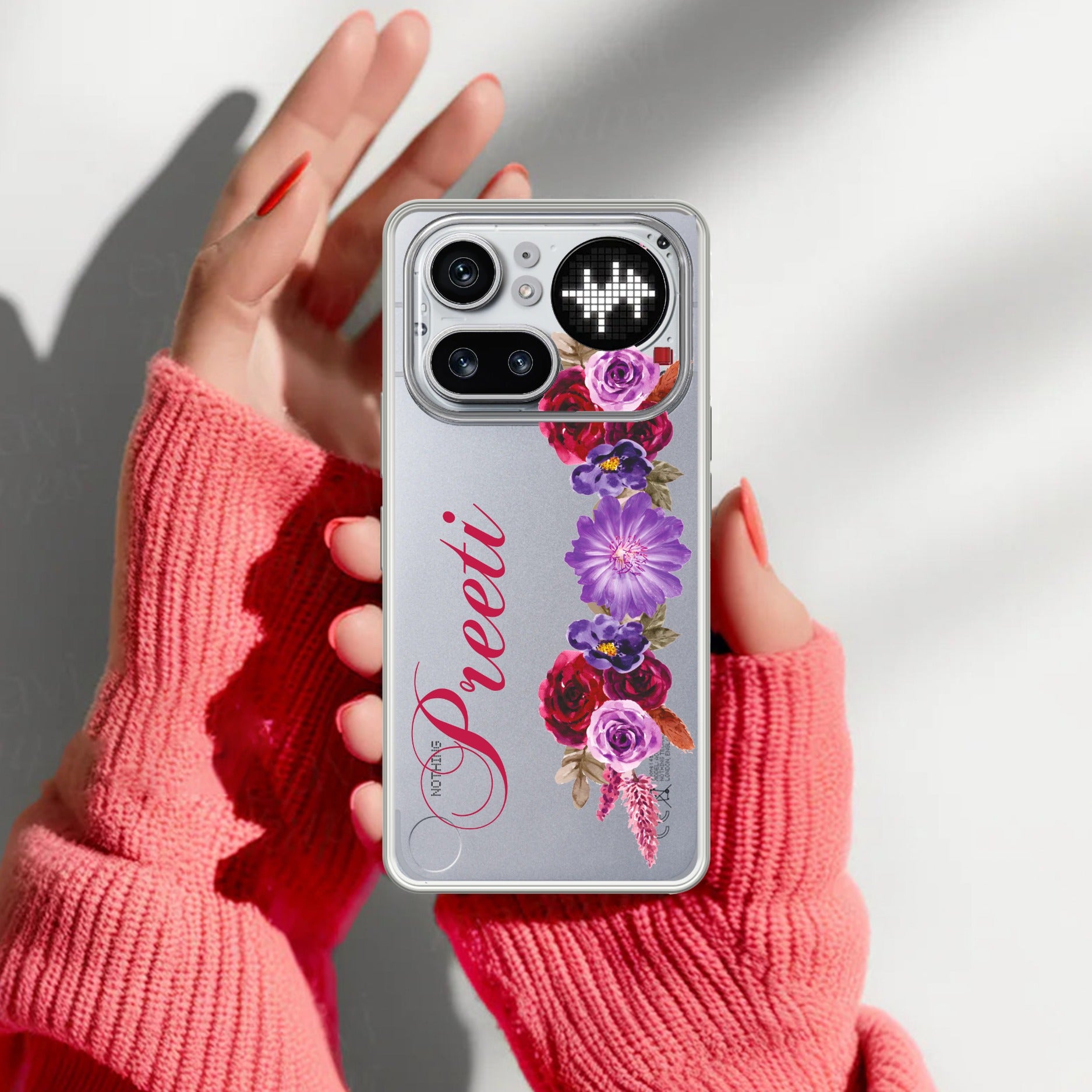 Blue Aster Floral Customize Transparent Silicon Case For Nothing Phone 4A Pro 5G