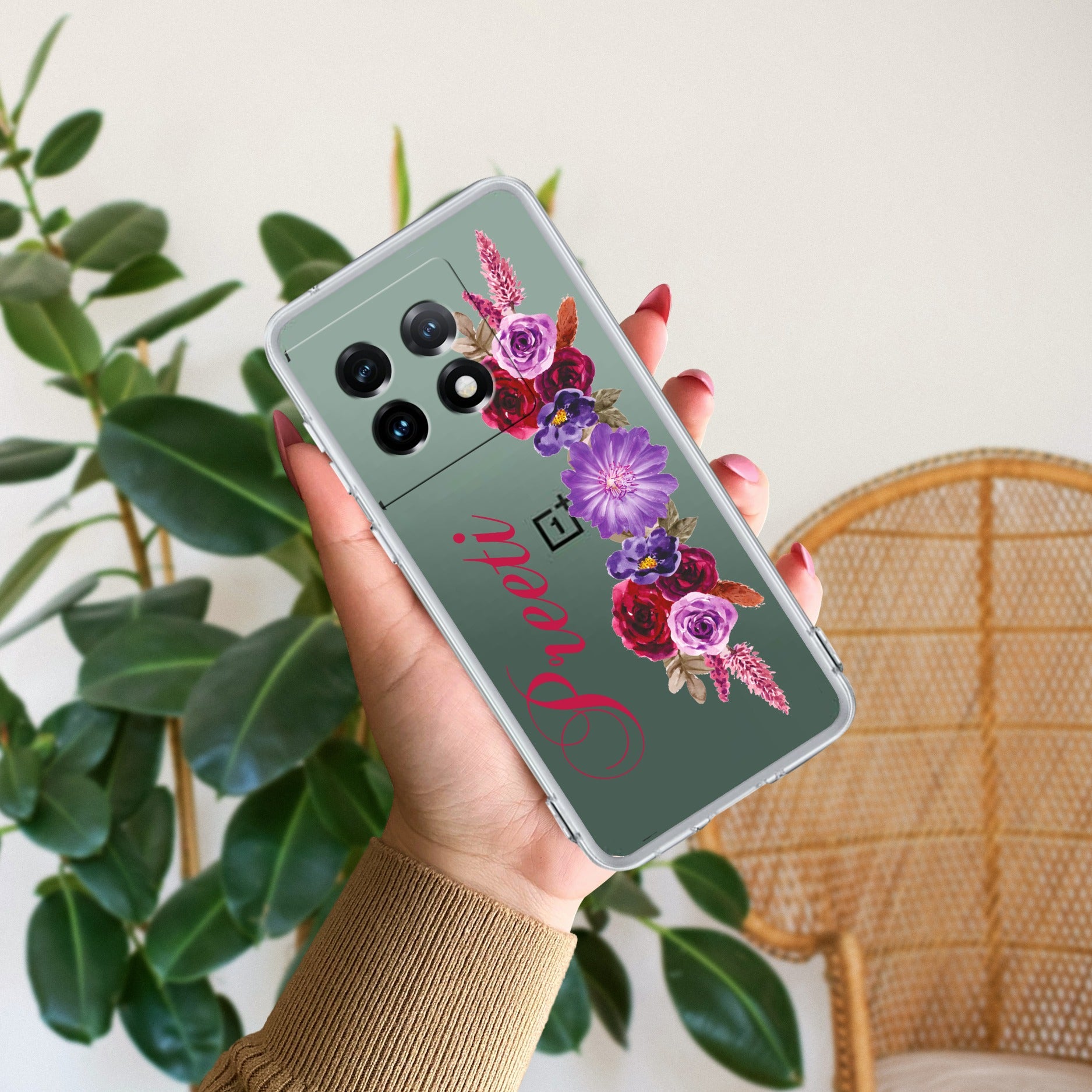 Blue Aster Floral Anti Yellow Case For OnePlus 11 5G