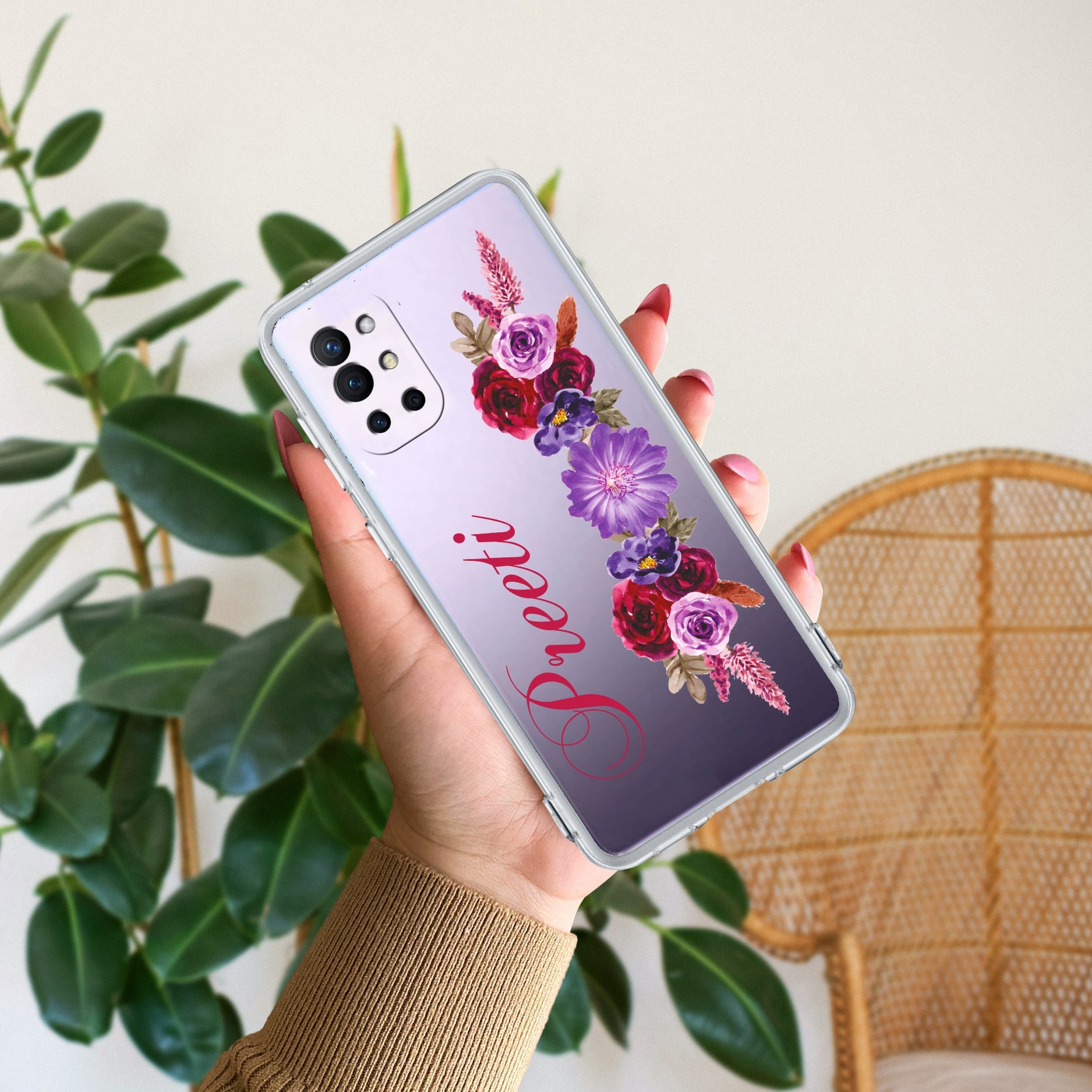 Blue Aster Floral Anti Yellow Case For OnePlus 8t / OnePlus 9R