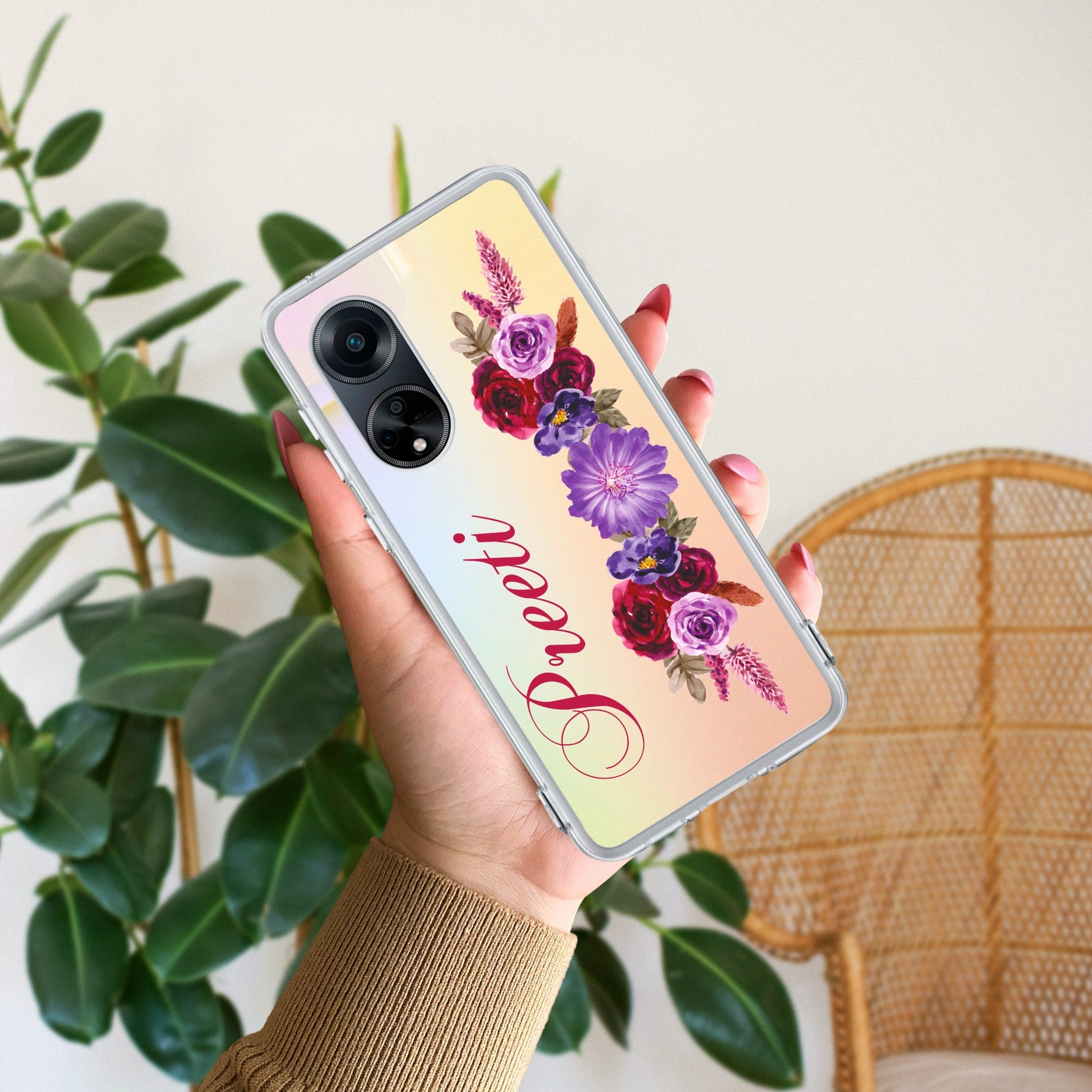 Blue Aster Floral Customize Anti Yellow Case For Oppo F23 5G