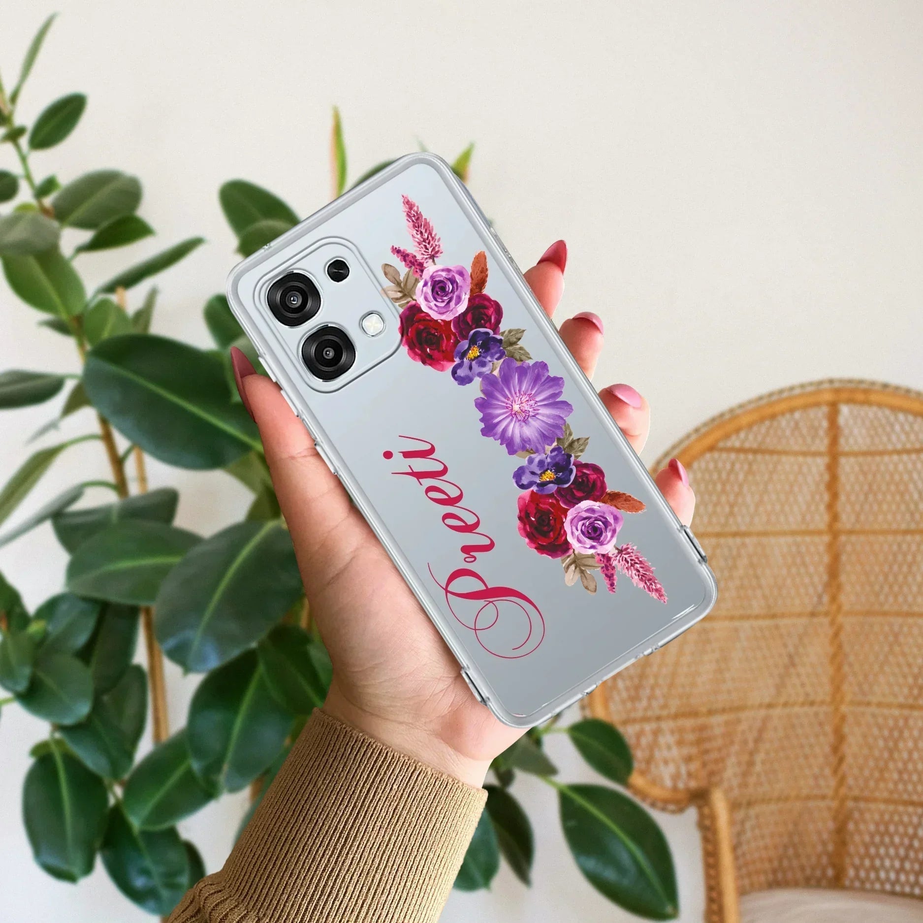 Blue Aster Floral Customize Anti Yellow Case For Oppo F31 5G