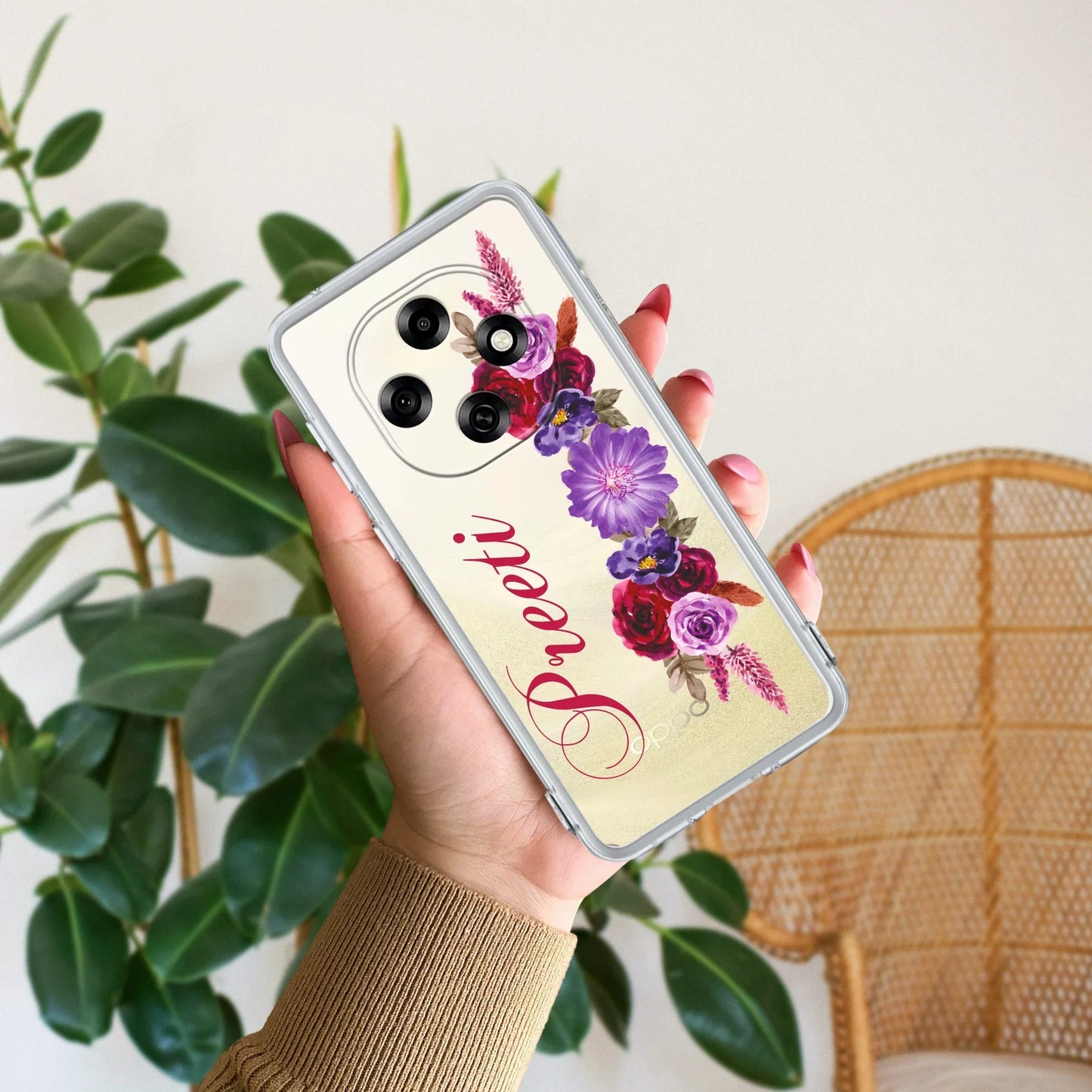 Blue Aster Floral Customize Transparent Silicon Case For Oppo - ShopOnCliQ