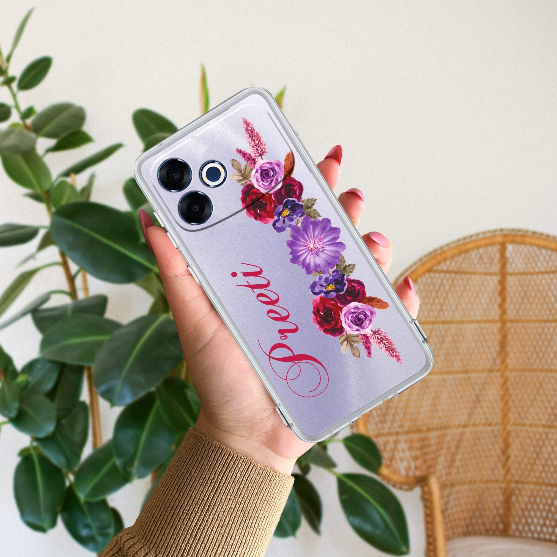 Blue Aster Floral Customize Transparent Silicon Case For Oppo F33 Pro 5G
