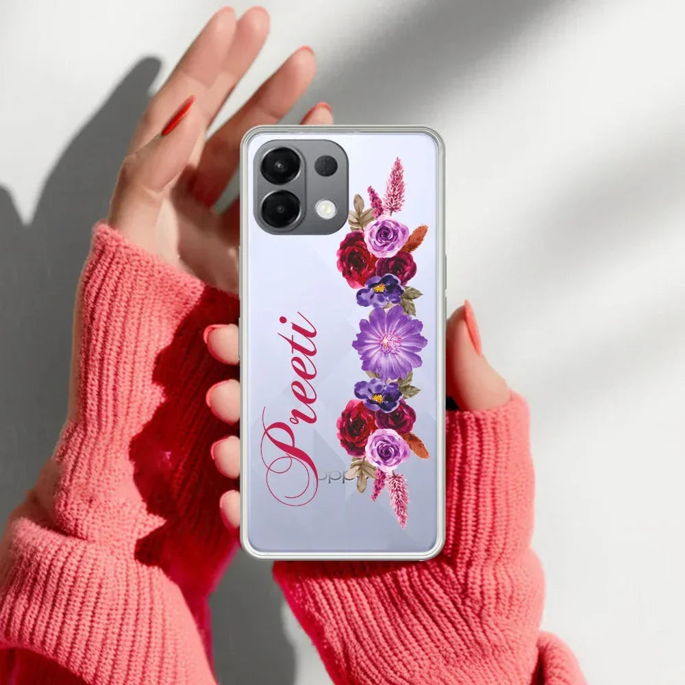 Blue Aster Floral Customize Transparent Silicon Case For Oppo Reno 12 5G