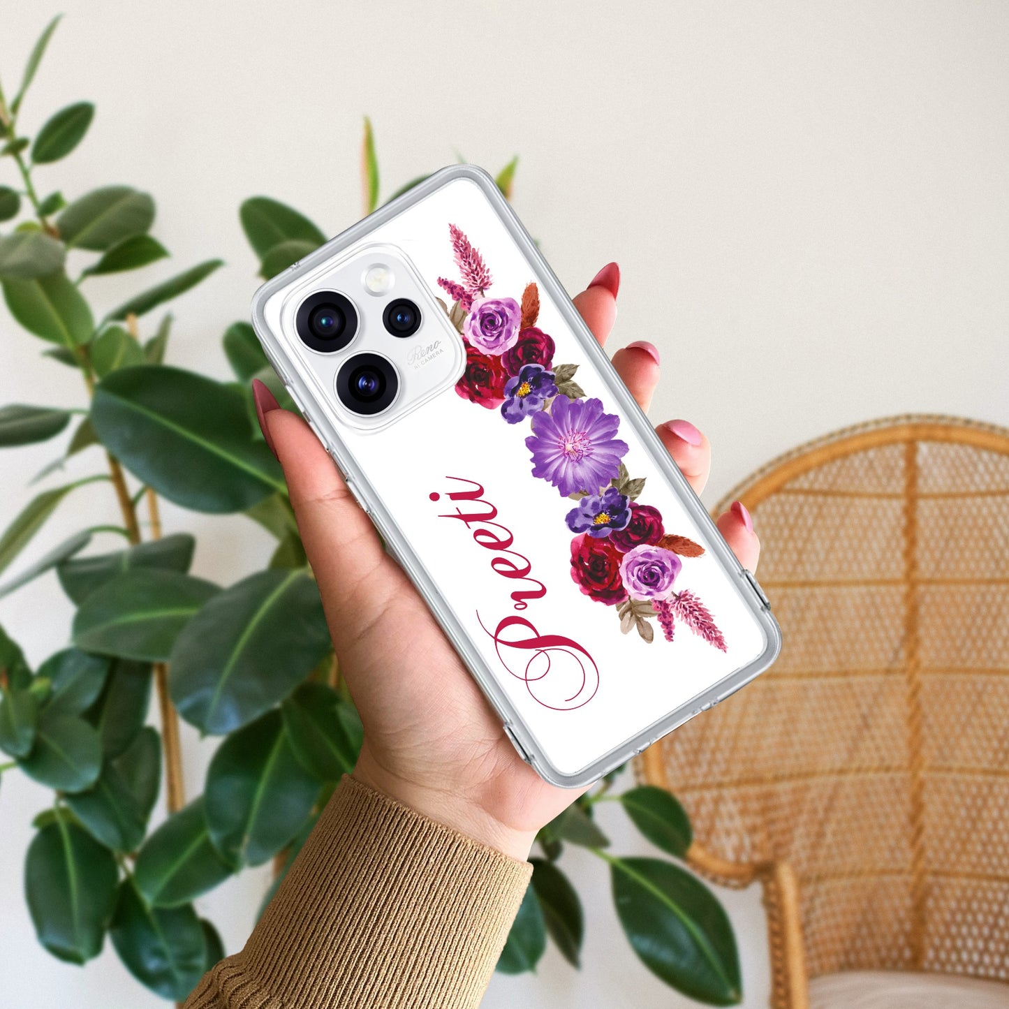 Blue Aster Floral Customize Transparent Silicon Case For Oppo