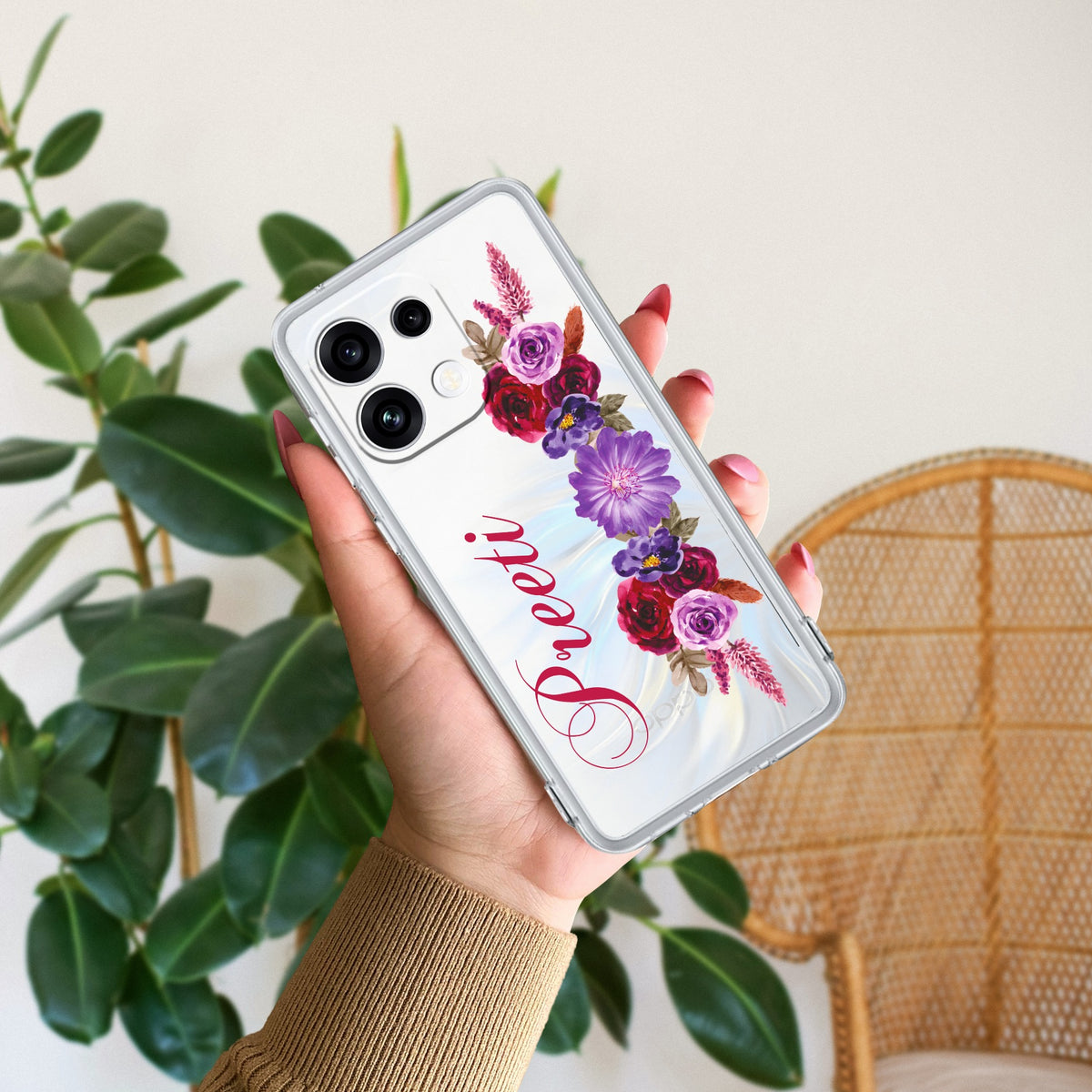 Blue Aster Floral Customize Anti Yellow Case For Oppo Reno 16C 5G
