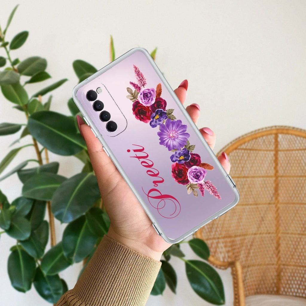 Blue Aster Floral Customize Anti Yellow Case For Oppo Reno 4 Pro