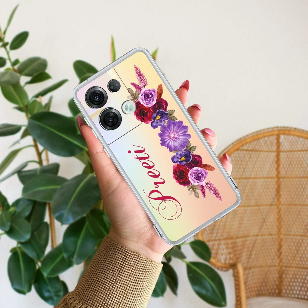 Blue Aster Floral Customize Anti Yellow Case For Oppo Reno 8 Pro 5G