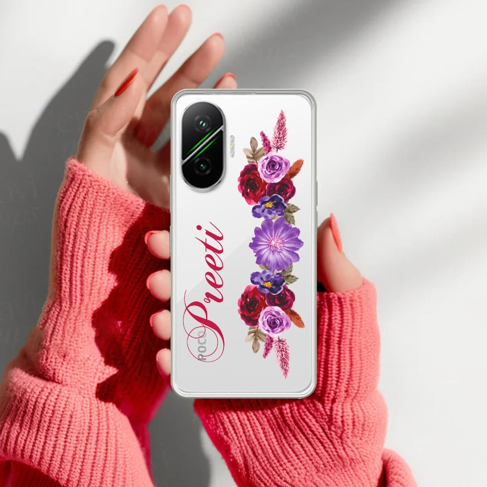 Blue Aster Floral Customize Transparent Silicon Case For Poco