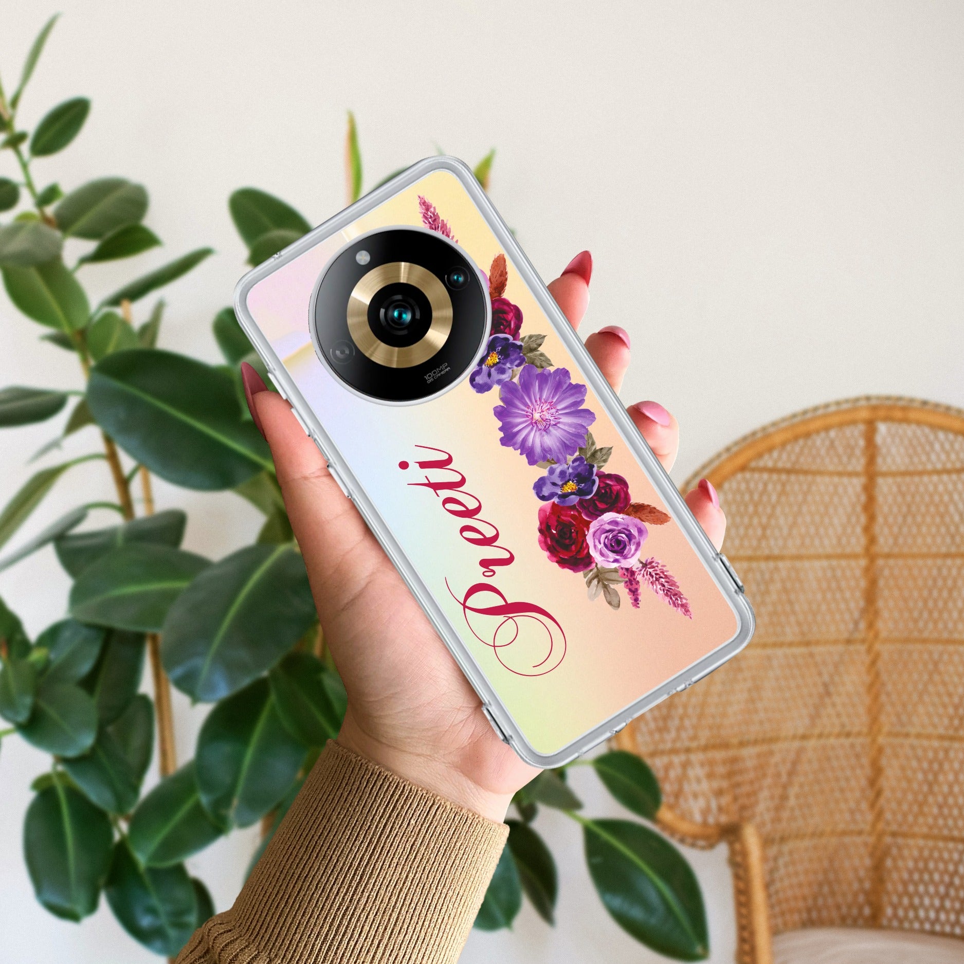Blue Aster Floral Customize Anti Yelllow Case For Realme 11 Pro Plus 5G