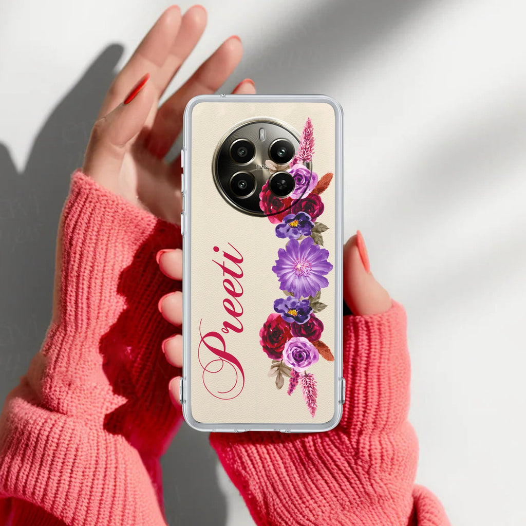 Blue Aster Floral Customize Transparent Silicon Case For Realme P3x 5G