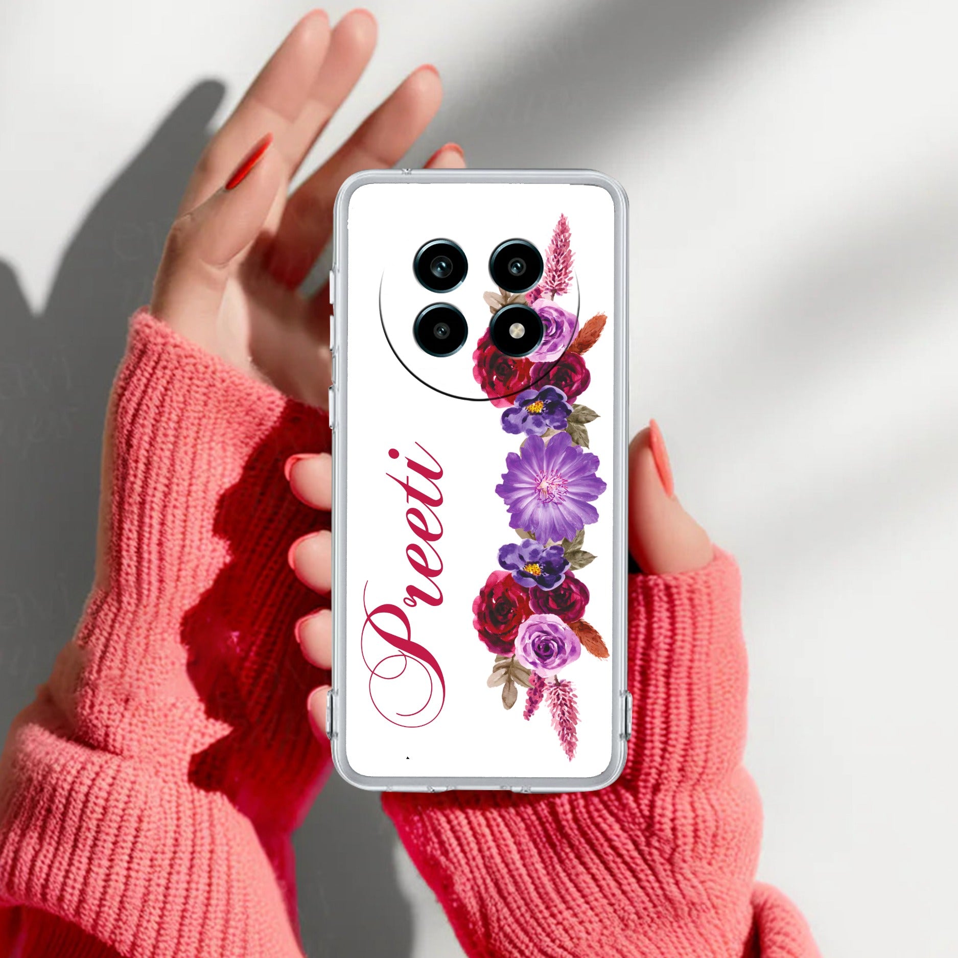 Blue Aster Floral Customize Transparent Silicon Case For Realme 14 Pro Lite 5G
