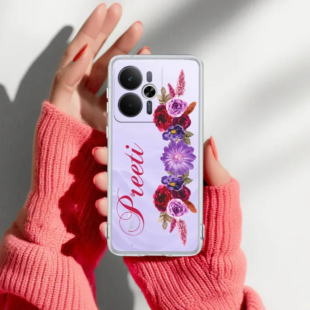 Blue Aster Floral Customize Transparent Silicon Case For Realme 13 5G