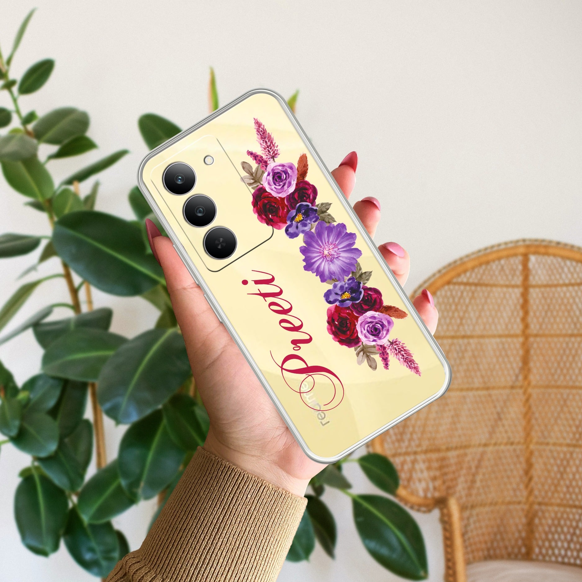 Blue Aster Floral Customize Transparent Silicon Case For Realme 14x 5G