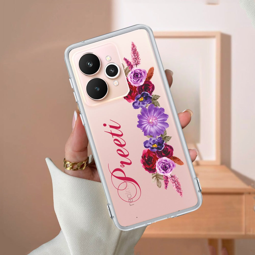 Blue Aster Floral Customize Transparent Silicon Case For Realme/Narzo