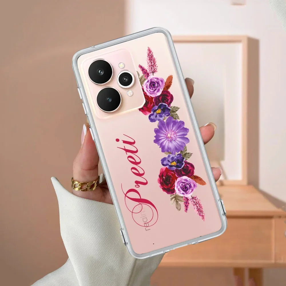 Blue Aster Floral Customize Transparent Silicon Case For Realme GT 7 5G