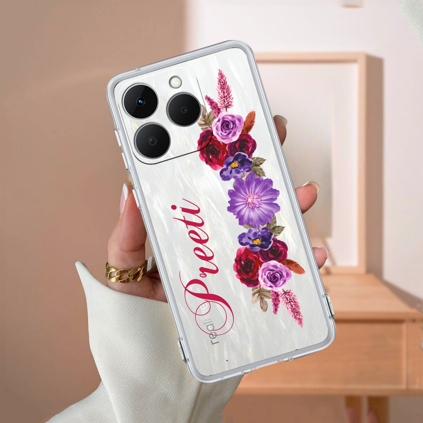 Blue Aster Floral Customize Transparent Silicon Case For Realme/Narzo