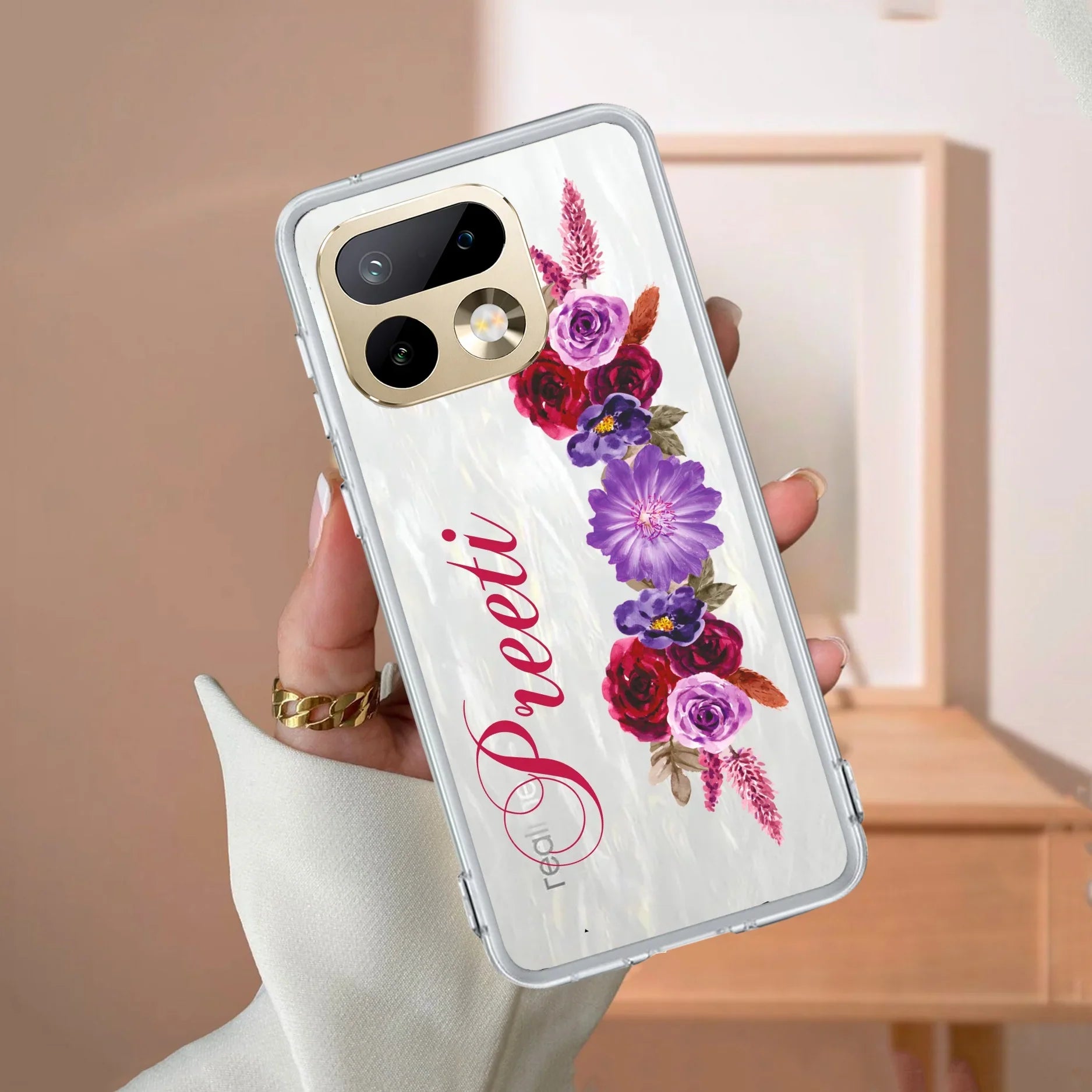 Blue Aster Floral Customize Transparent Silicon Case For Realme 15 5G