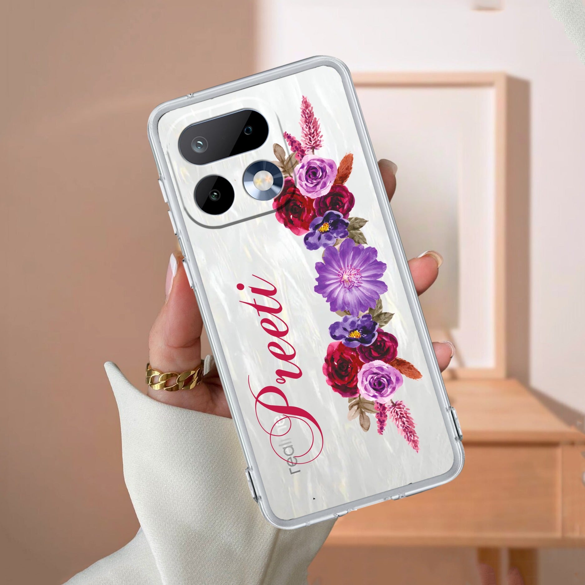 Blue Aster Floral Customize Anti Yelllow Case For Realme 16 Pro 5G