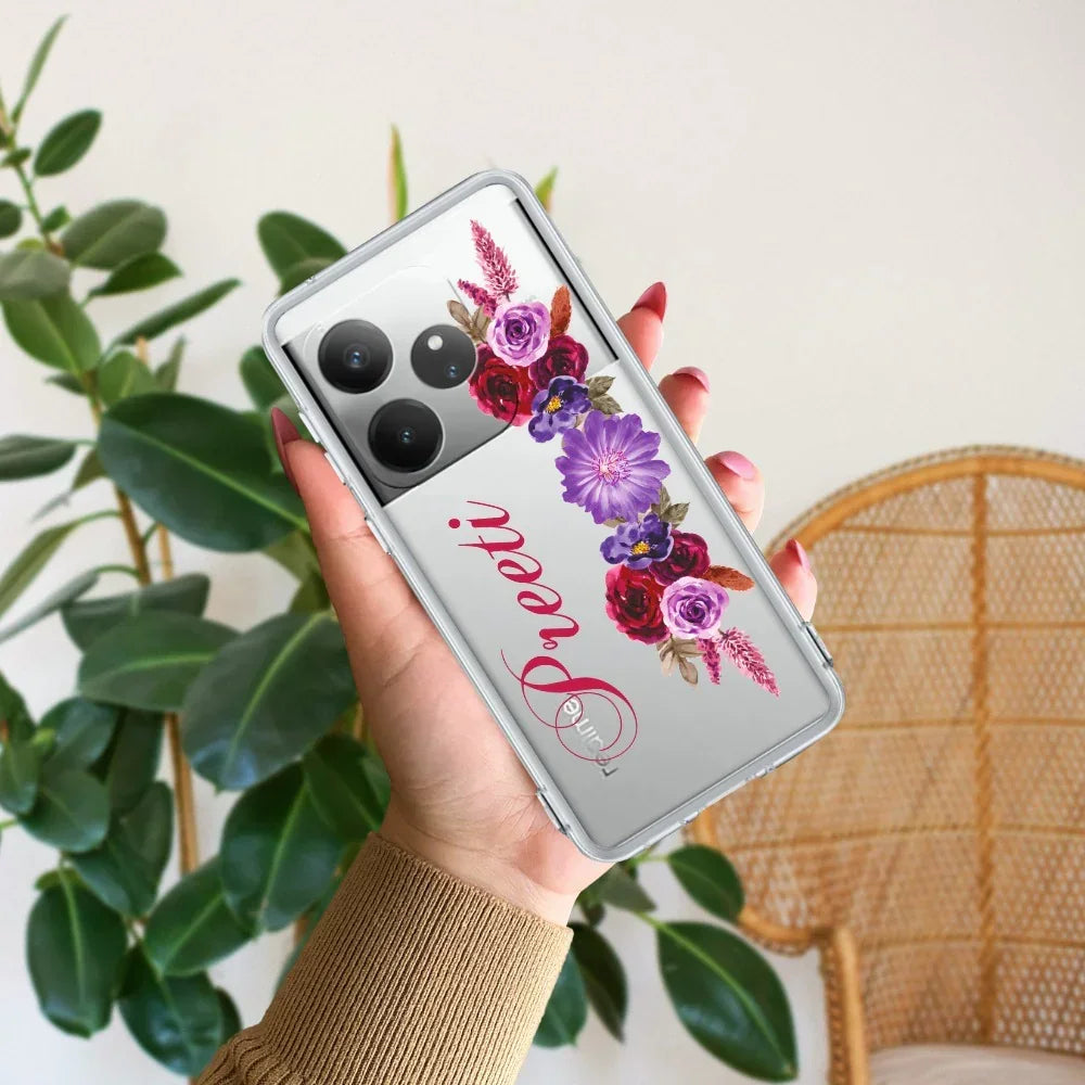 Blue Aster Floral Customize Anti Yelllow Case For Realme GT 6 5G