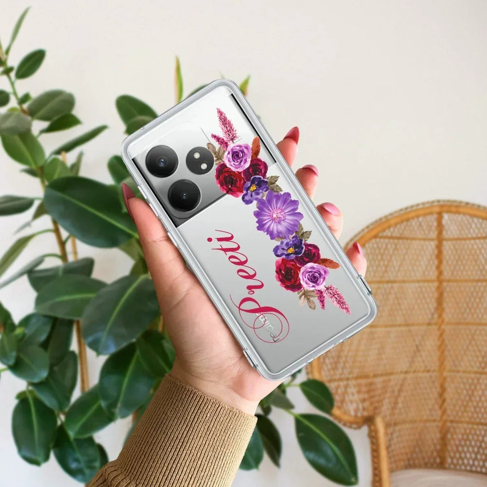 Blue Aster Floral Customize Anti Yelllow Case For Realme GT 6T 5G