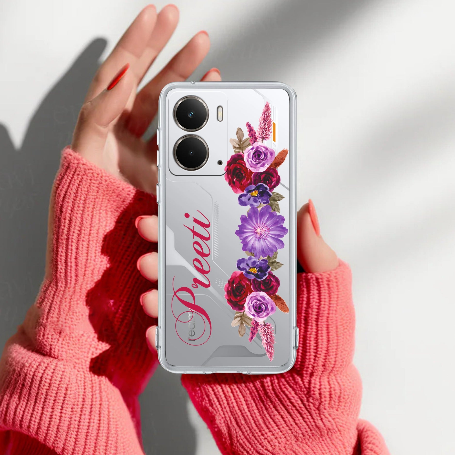 Blue Aster Floral Customize Anti Yelllow Case For Realme P3 5G