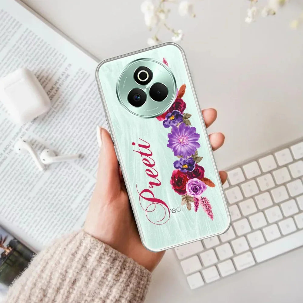 Blue Aster Floral Customize Transparent Silicon Case For Realme P1 5G