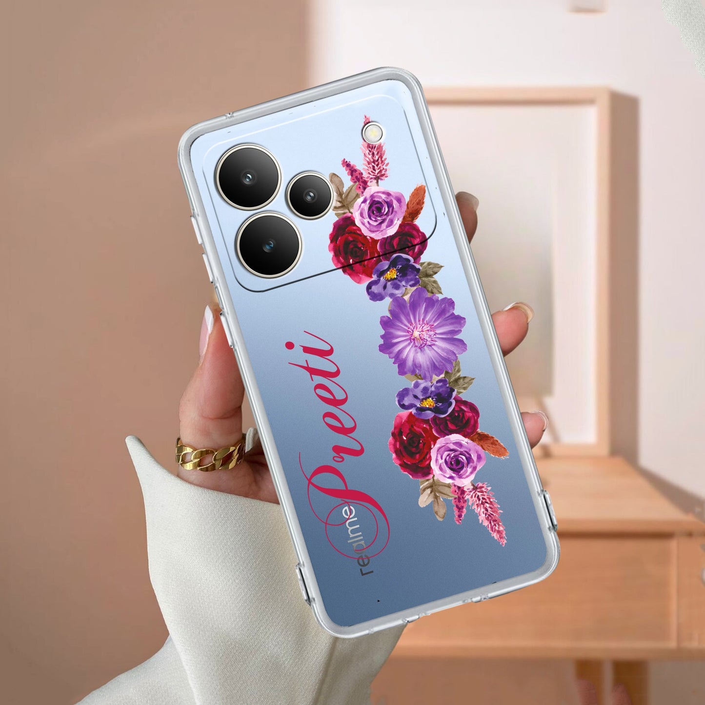 Blue Aster Floral Customize Transparent Silicon Case For Realme/Narzo