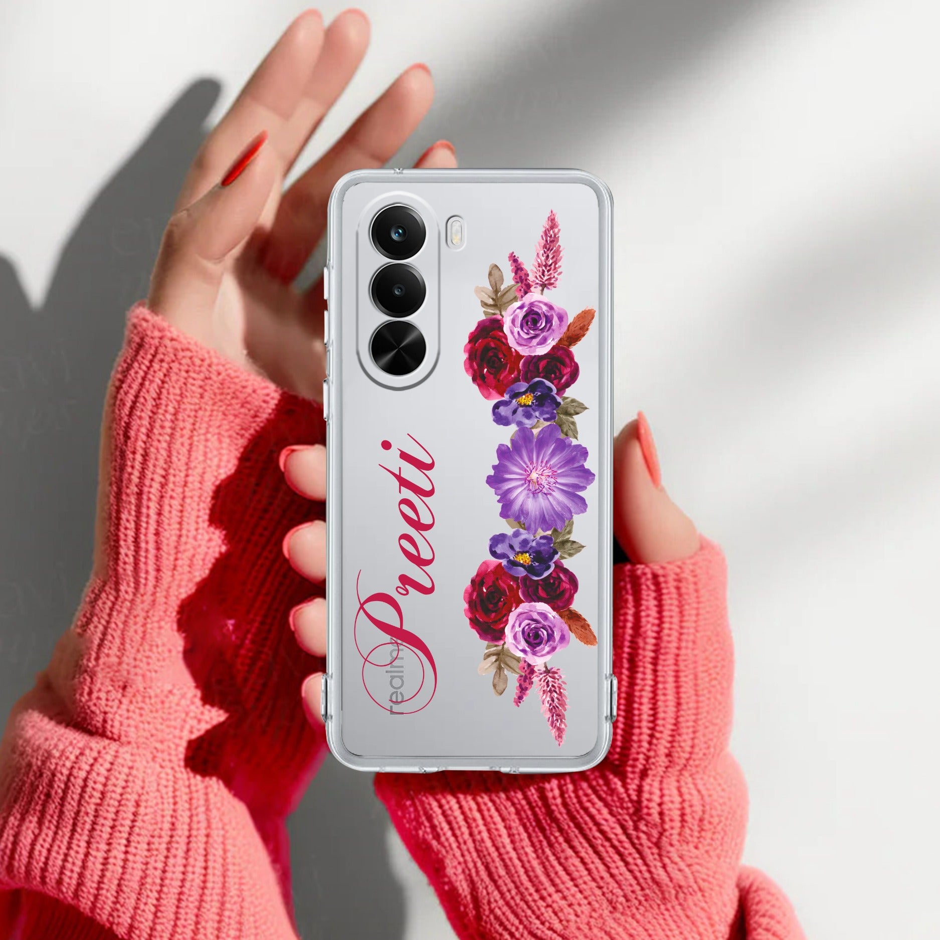 Blue Aster Floral Customize Transparent Silicon Case For Realme P4x 5G