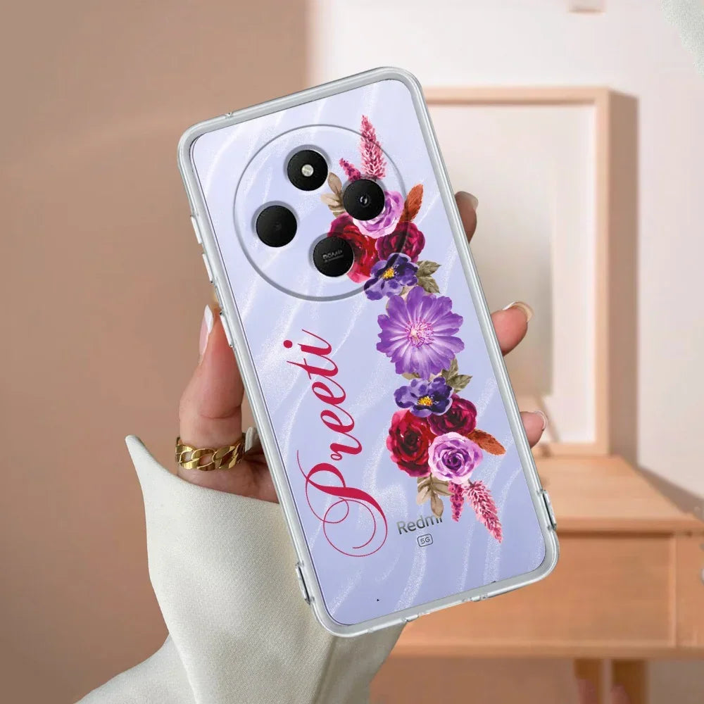 Blue Aster Floral Customize Transparent Silicon Case For Redmi 13C 4G