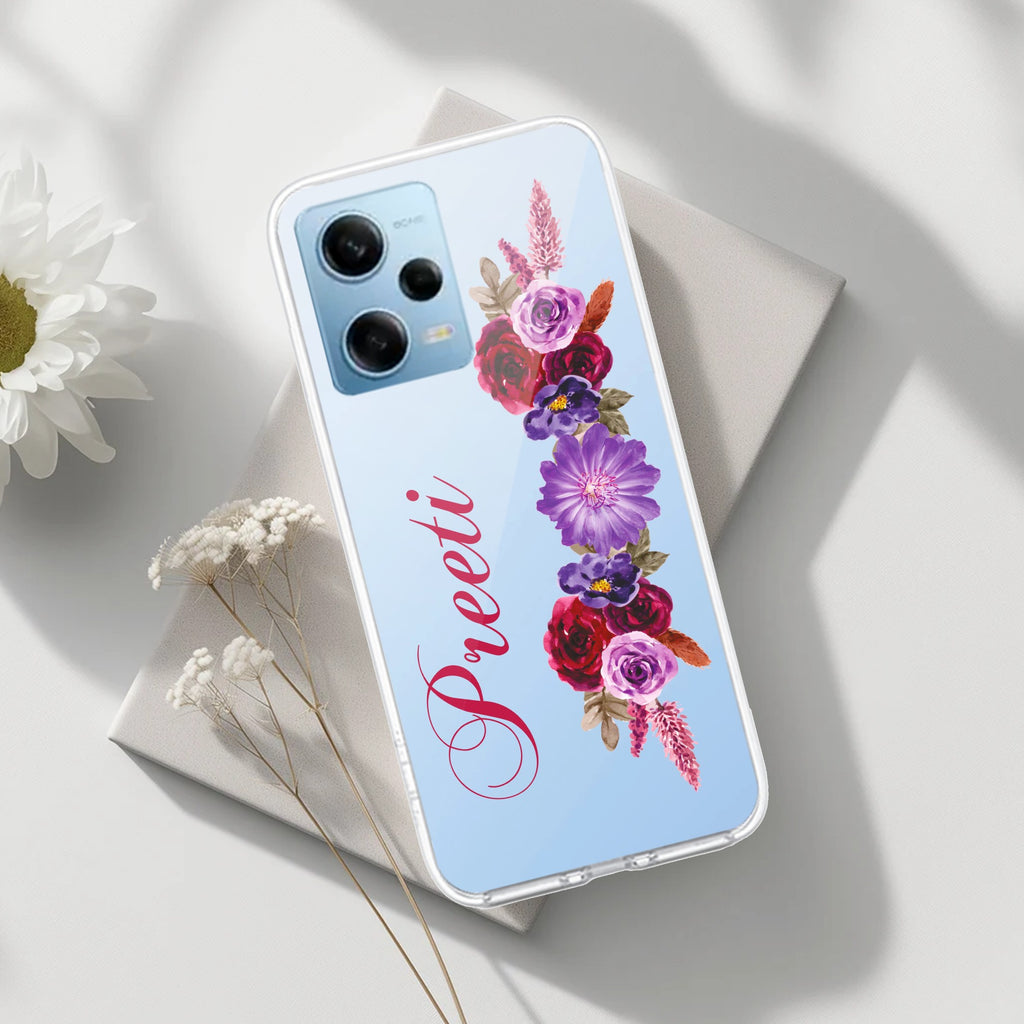 Blue Aster Floral Customize Transparent Silicon Case For Redmi Note 12 5G