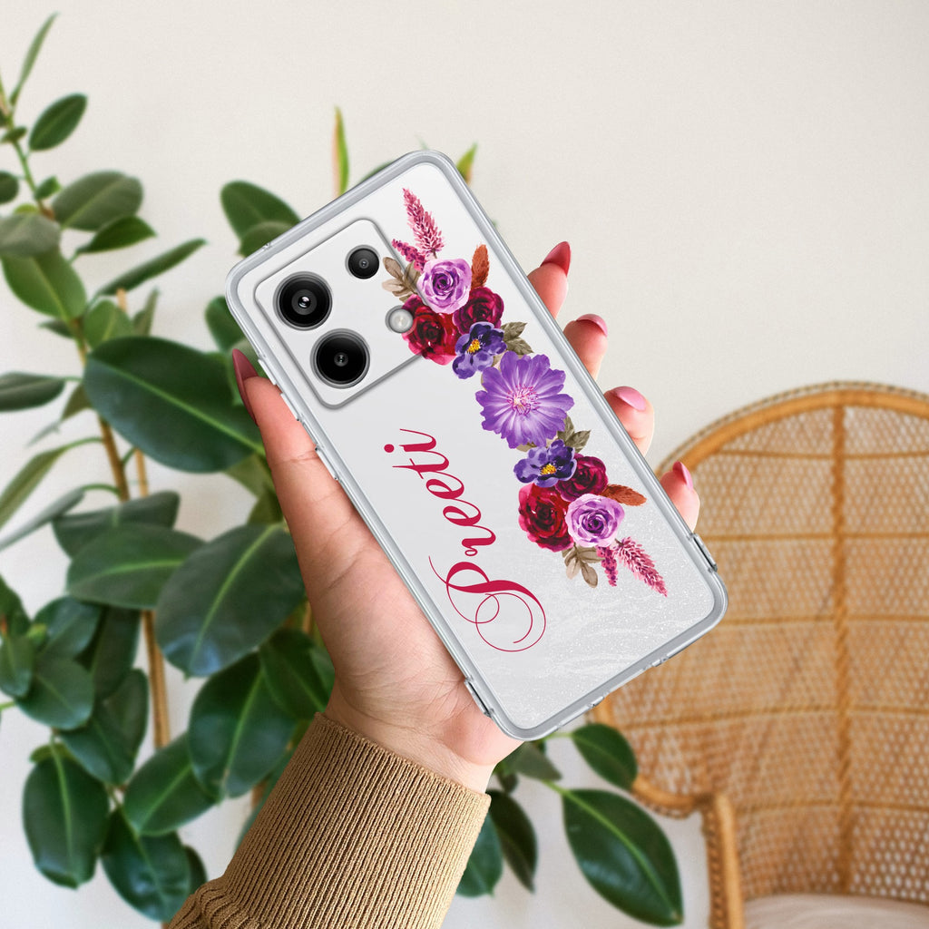 Blue Aster Floral Customize Transparent Silicon Case For Redmi 13C 5G