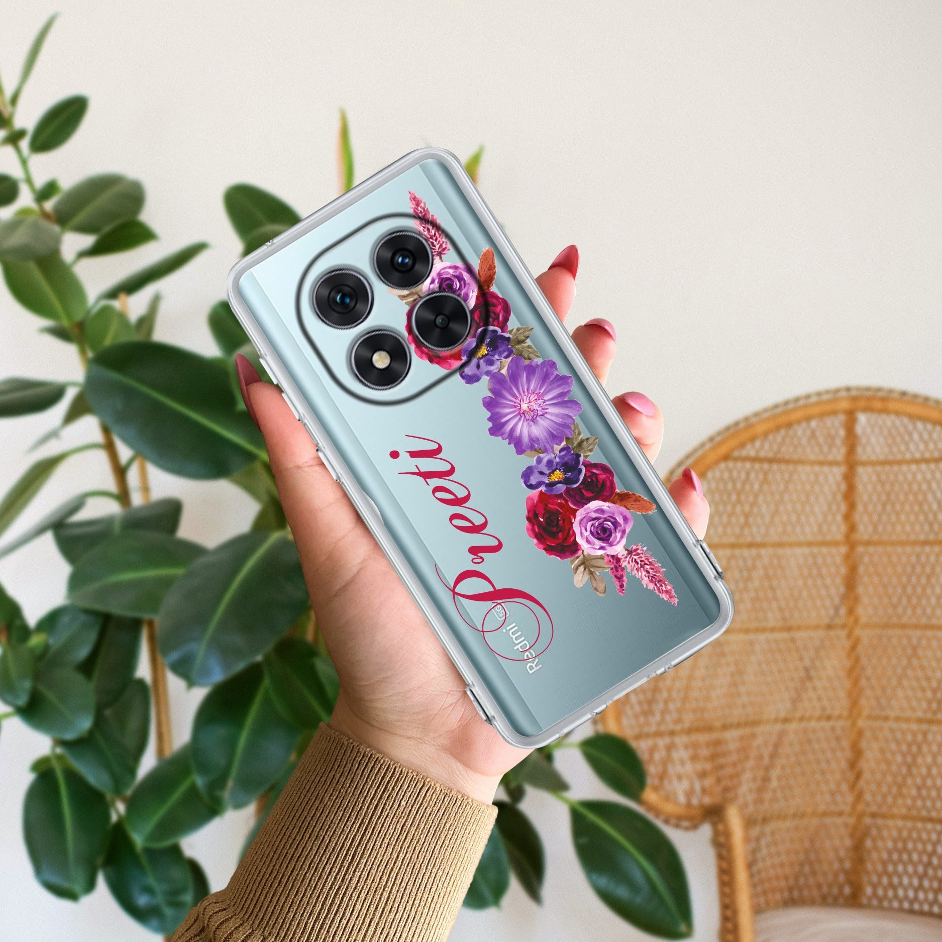 Blue Aster Floral Customize Transparent Silicon Case For Xiaomi 14 5G
