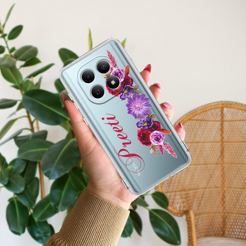 Blue Aster Floral Customize Anti Yellow Case For Redmi Note 15 5G