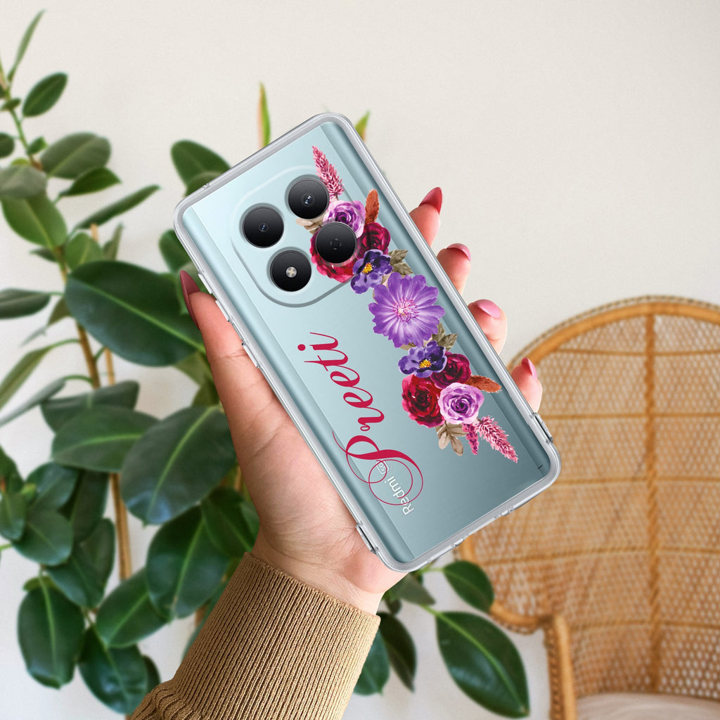 Blue Aster Floral Customize Transparent Silicon Case For Redmi Note 15 Pro 5G