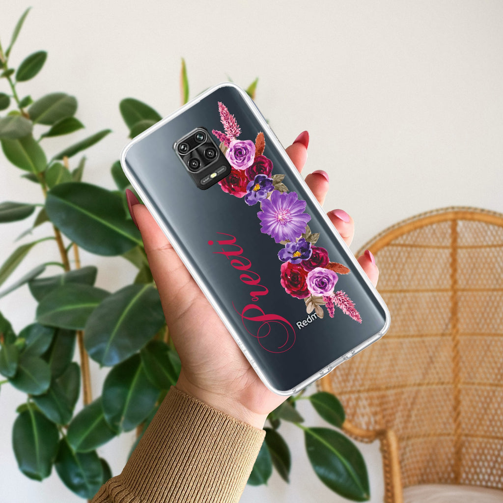 Blue Aster Floral Customize Transparent Silicon Case For Redmi Note 9 Pro / Redmi Note 9 Pro Max / Redmi Note 10 lite