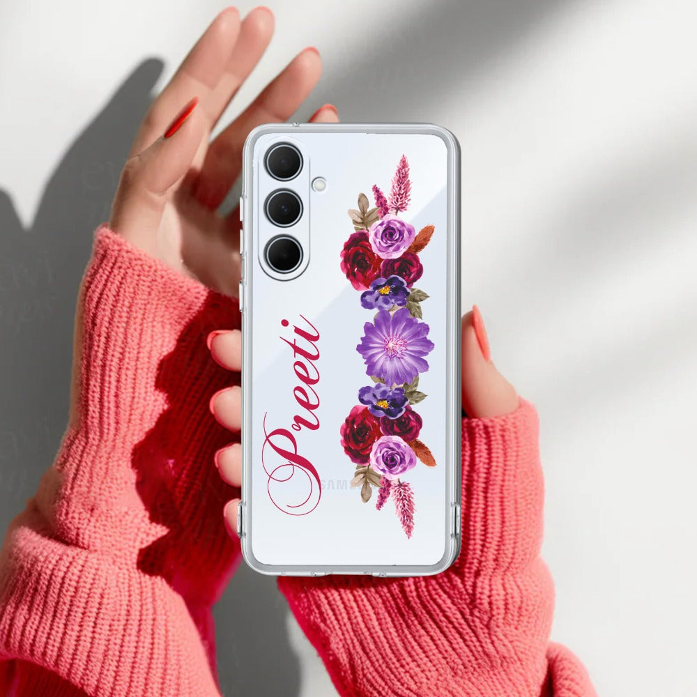 Blue Aster Floral Customize Transparent Silicon Case For Samsung