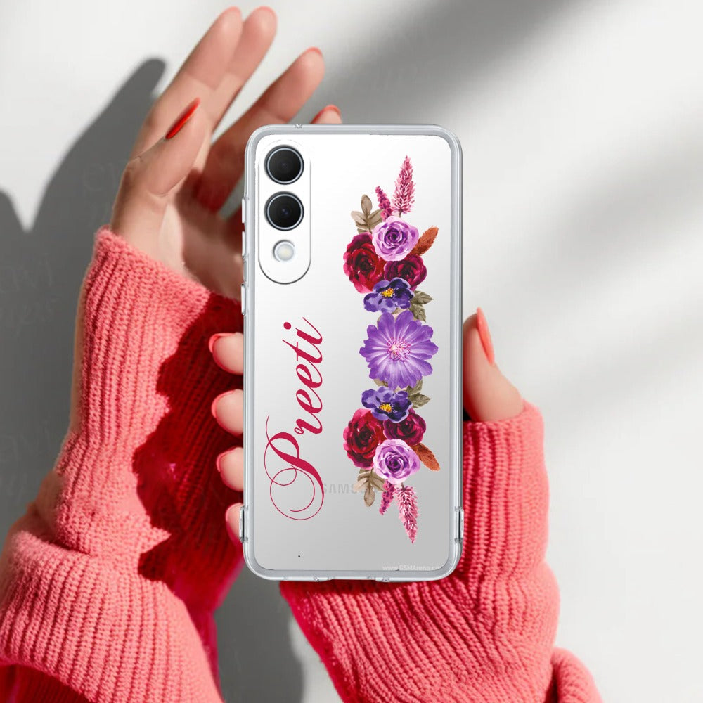 Blue Aster Floral Customize Transparent Silicon Case For Samsung