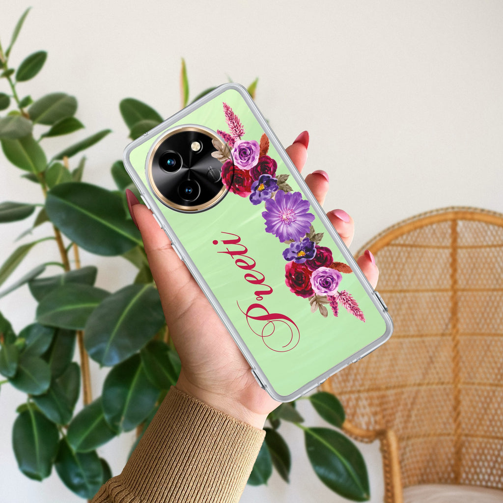 Blue Aster Floral Customize Transparent Silicon Case For Vivo T3X 5G