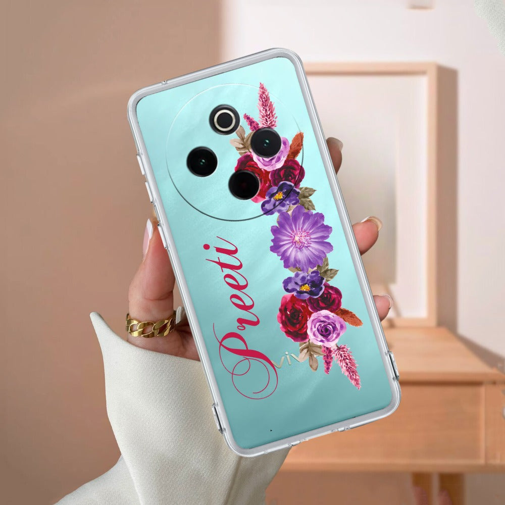 Blue Aster Floral Customize Transparent Silicon Case For Vivo