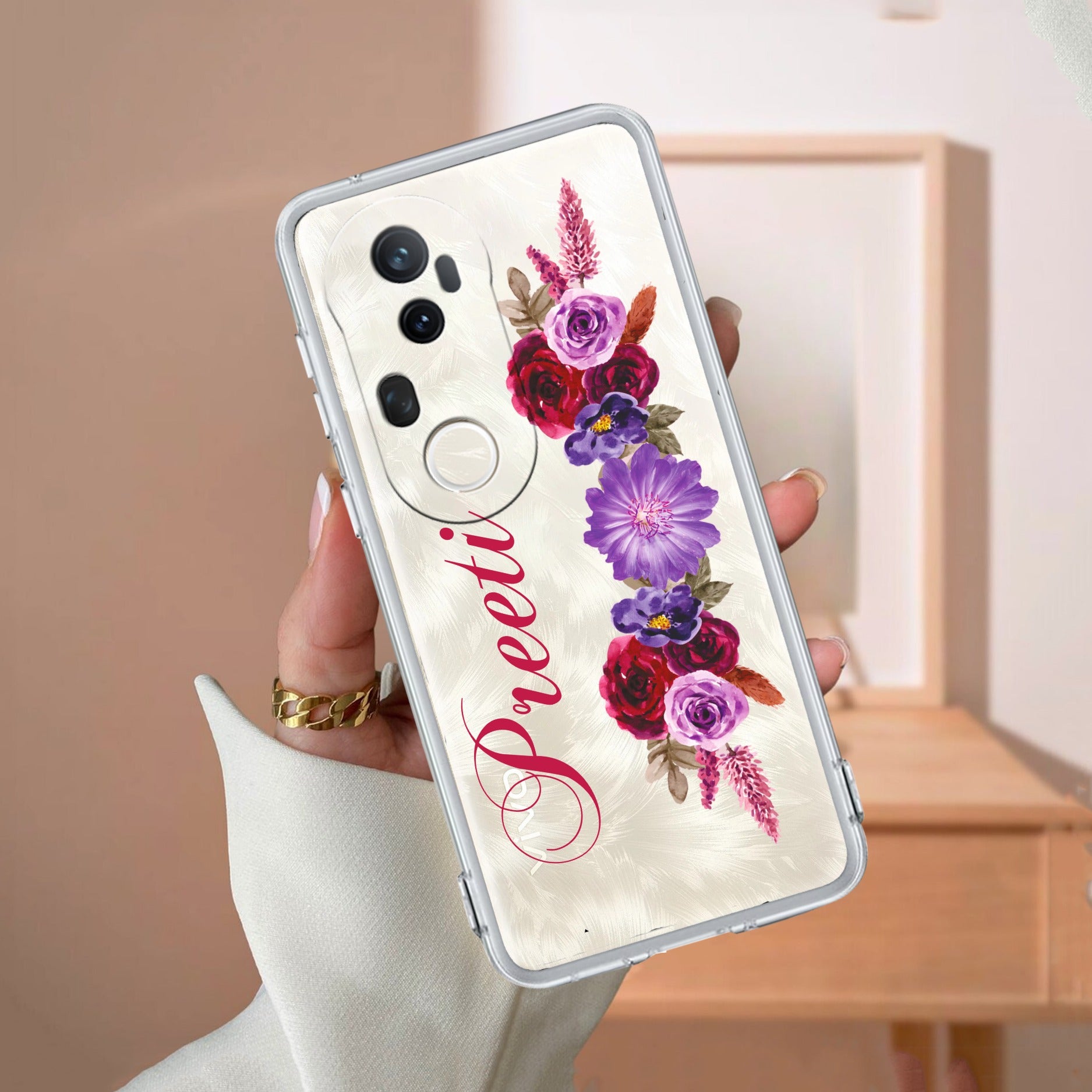 Blue Aster Floral Customize Anti Yellow Case For Vivo T4 Ultra 5G