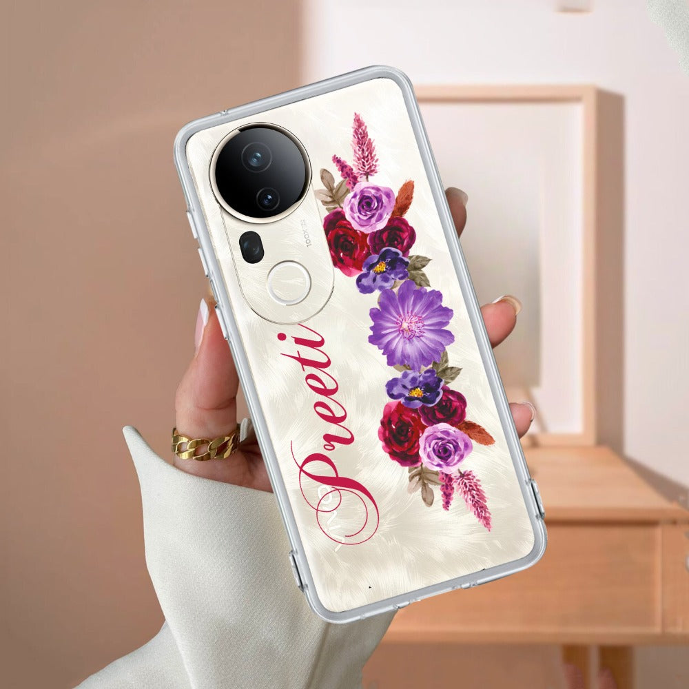 Blue Aster Floral Customize Transparent Silicon Case For Vivo