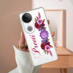 Blue Aster Floral Customize Transparent Silicon Case For Vivo V30 Pro 5G