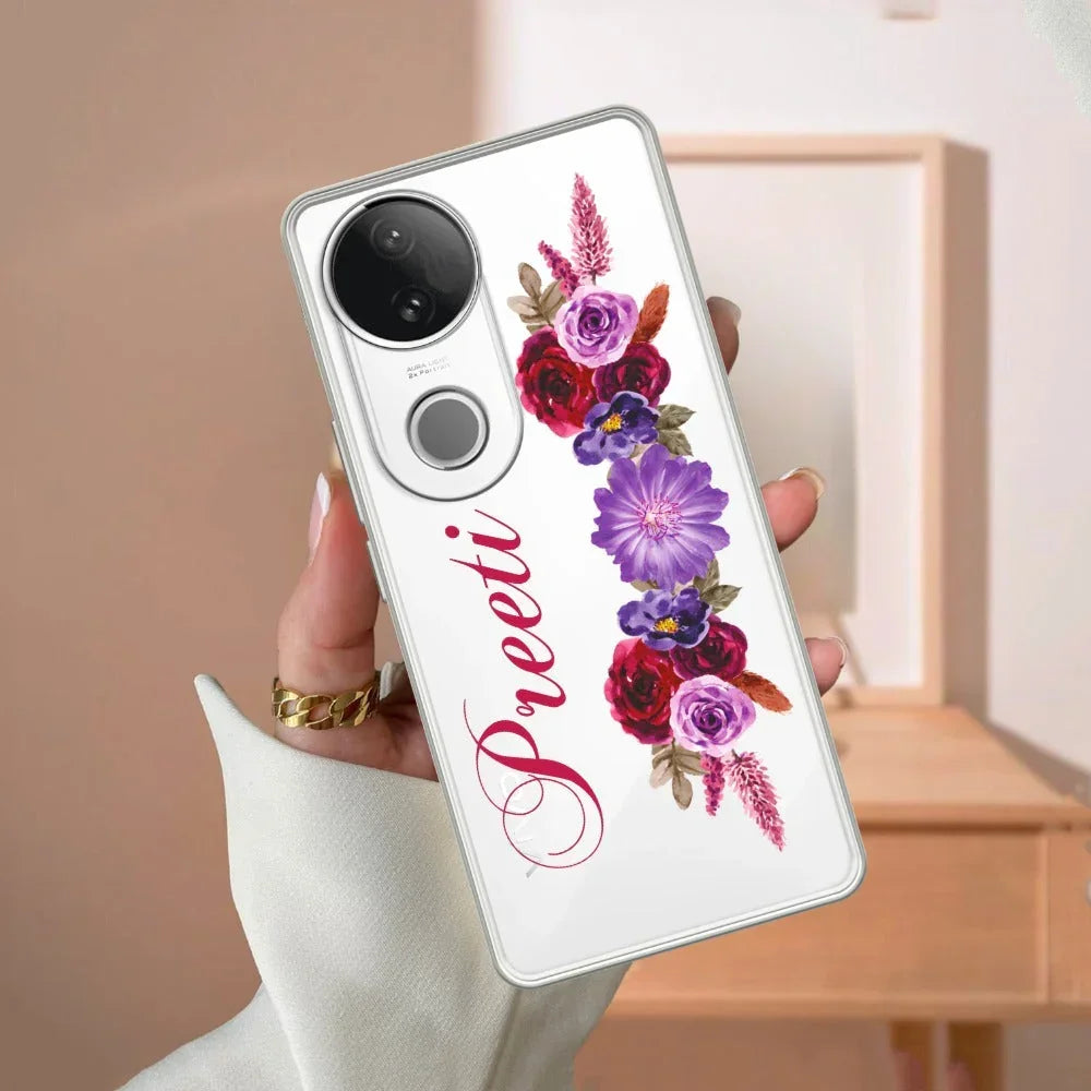 Blue Aster Floral Customize Transparent Silicon Case For Vivo V30 Pro 5G